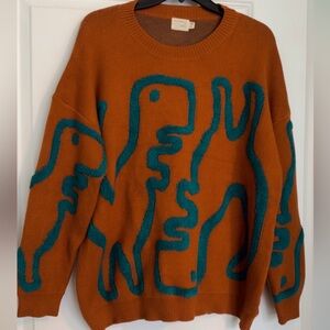 Kenzo Women’s Sweater in Rust with Teal  Dinosaur Pattern